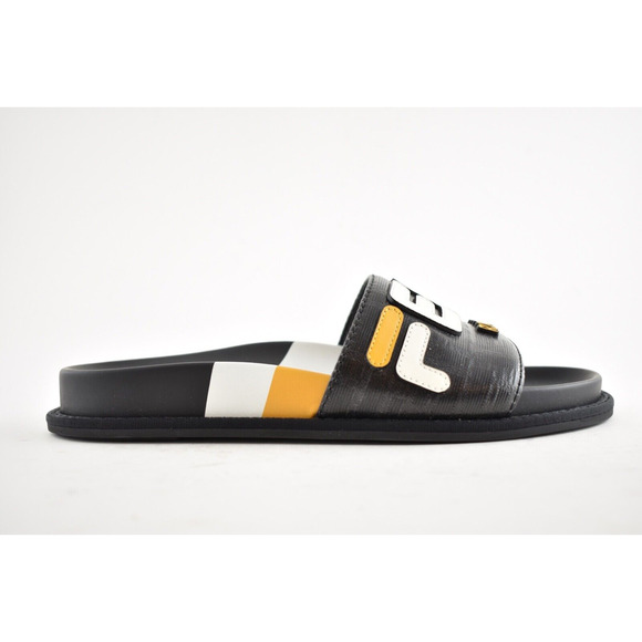 Fendi Mania Fila Black Coated Canvas FF Logo Mule Slide Flat Flip Flop Sandal 37 - Picture 2 of 12